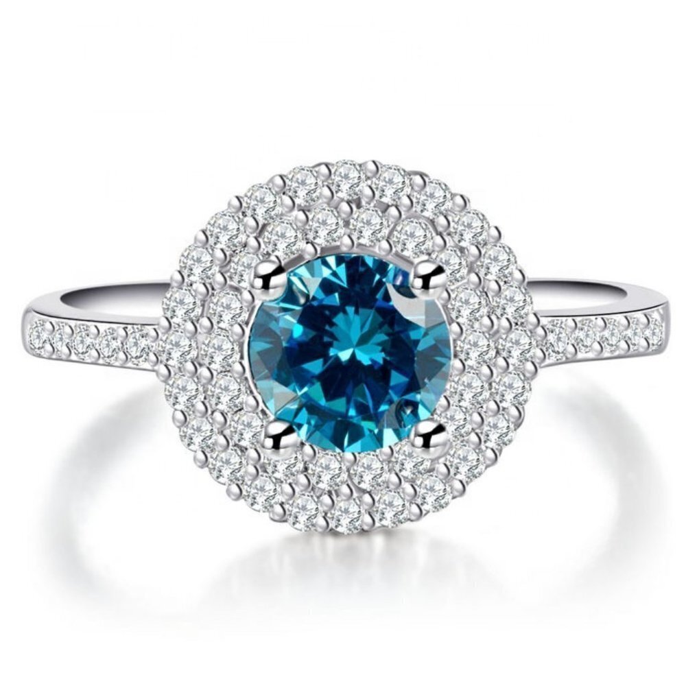 ✨ High Class 925 Silver Plated Blue CZ Ring for Women, FB16FA1108